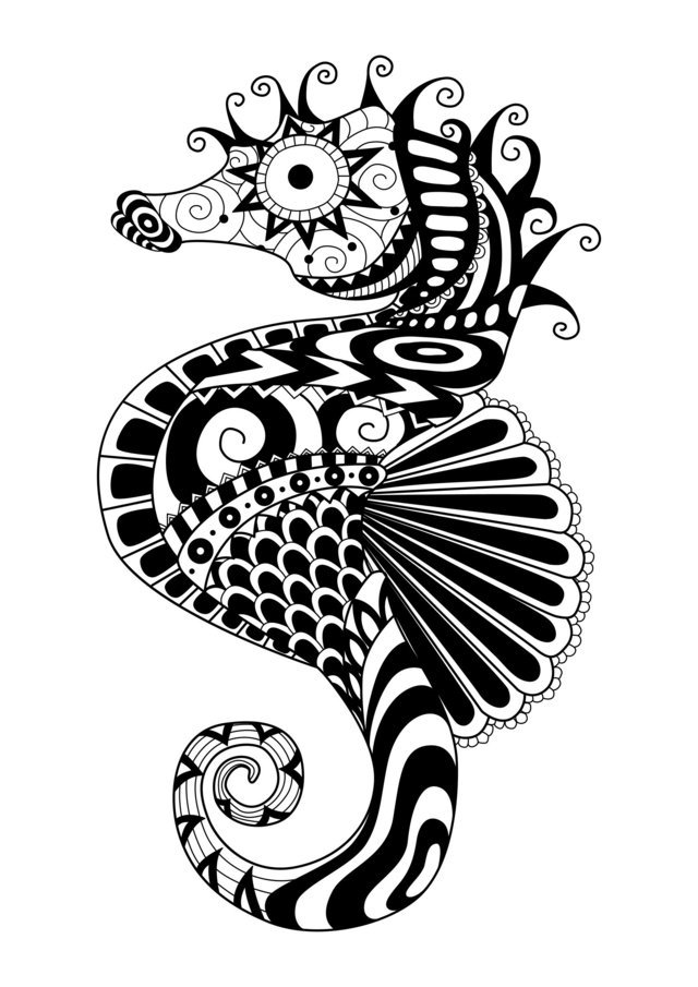 Coloriage Adulte Zentangle Hyppocampe Par Bimdeedee - Adulte à imprimer
